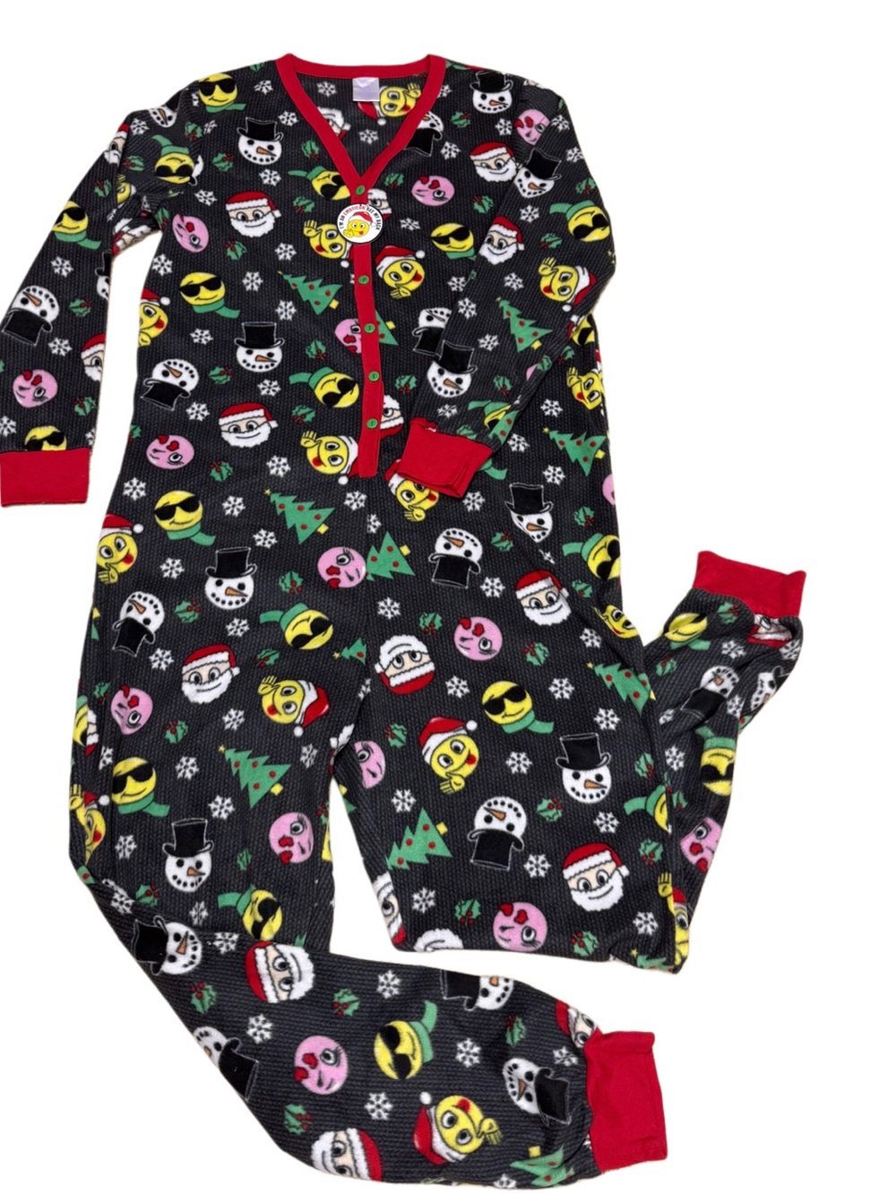 Secret Treasures adult Holiday Emoji union suit Pajama size 12/14 with Red Trim